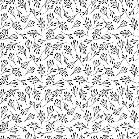 Floral seamless pattern. Elegant black and white background with branches. Can be used for wallpaper, packaging and stationery, surface textures, scrapbooking, fabric prints.のイラスト素材