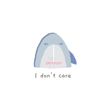 Vector hand drawn emoji. I don't care. Cute shark smile with emotions. Funny illustration for messengers, online chats, social media. Summer sea theme.のイラスト素材