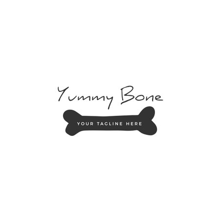 Vector hand drawn logo template for pets related business. Bone illustration for pet shop or cafe,...