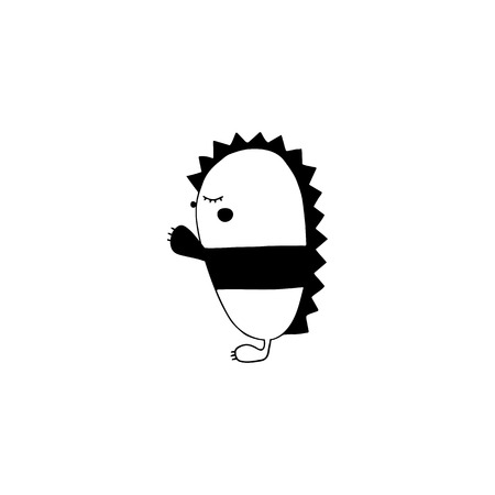 Vector hand drawn isolated element, sleepy hedgehog. Cute character. Simple modern design, Scandinavian style, black and white. For kids fashion, room decoration, wall art. Part of a large collectionのイラスト素材