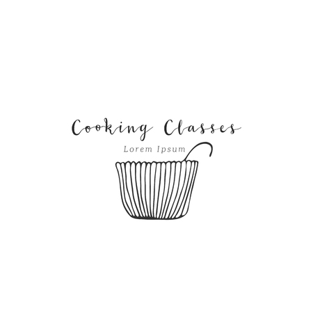 Vector hand drawn logo template, a bowl. Kitchen and food theme. Isolated symbol for business branding and identity, for food blogs and websites, for cooking classes.のイラスト素材