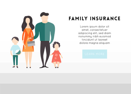 A happy family portrait. Vector flat people characters. Father and mother with their children isolated on white background.のイラスト素材