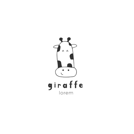 Vector hand drawn logo template, cute giraffe. Element for children related business branding and identity. For kids club or shop. Black on white illustration.のイラスト素材