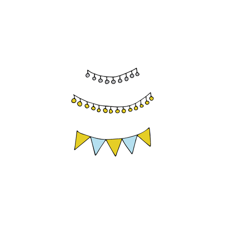 Vector hand drawn isolated elements, garlands. Simple modern design, Scandinavian style. For kids fashion, room decoration, wall art. Part of a large collection.のイラスト素材