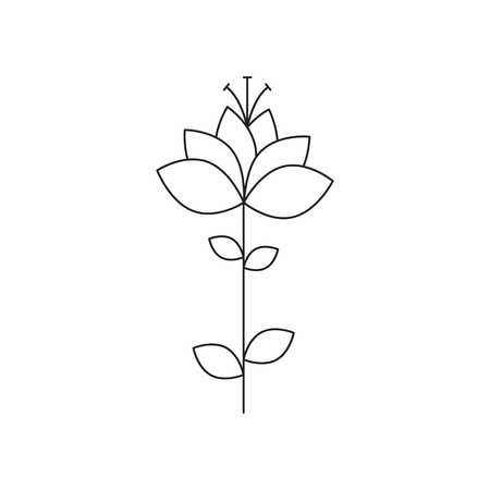Vector thin line icon, flower on a stem. Elegant logo template. Design element for garden or flower shop, florist, natural cosmetics products. Isolated symbol. Simple mono linear modern design.のイラスト素材
