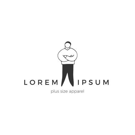 Vector hand drawn logo template. Attractive happy overweight man. Plus size concept, body positive.のイラスト素材