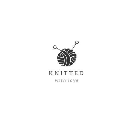 Handmade and knitting theme. Hand drawn vector logo template with a ball of yarn. For business identity and branding, for authors of handicraft products.のイラスト素材