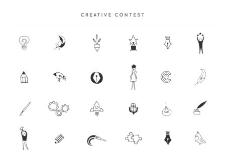 Vector set of hand drawn icons. Creative Contest theme. For business identity and branding, for blogs and websites, for writers, designers and artists.のイラスト素材