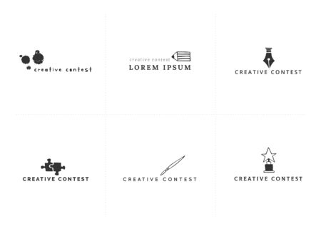 Vector set of hand drawn icons. Premade logo templates. For business identity and branding, for blogs and websites, for writers, designers and artists. Creative Contest theme.のイラスト素材