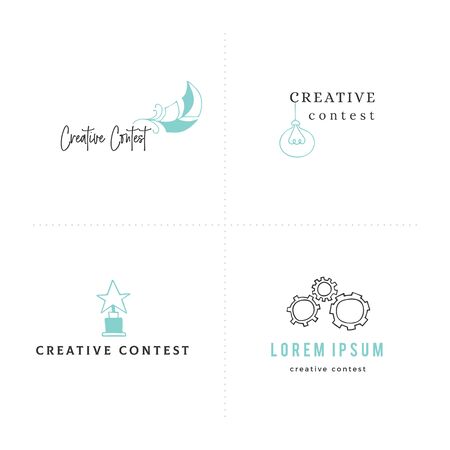 Creative contest. Vector set of premade logo templates with colored hand drawn icons.のイラスト素材
