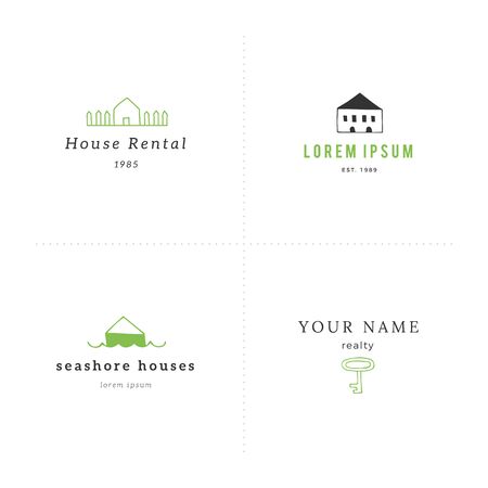 Set of hand drawn vector logo templates in colour. House rental theme.のイラスト素材