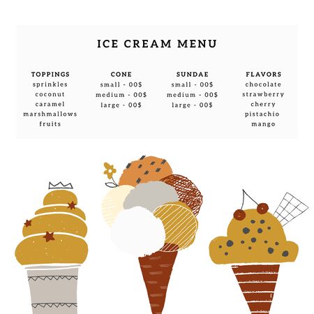 Vector menu template for cafe or shop with hand drawn ice-cream iluustrations.のイラスト素材