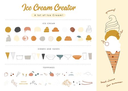 Big vector set of ice-cream elements. Ice cream creator.のイラスト素材