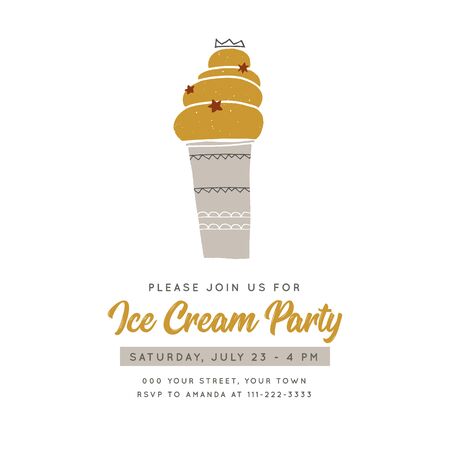 Ice Cream party invitation template with vector illustration. Big hand drawn ice-cream.のイラスト素材