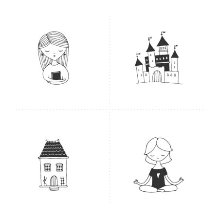 Set of vector sketch illustrations. Isolated objects. Home life.のイラスト素材
