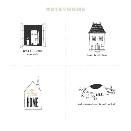 Stay home on quarantine during the coronavirus pandemic. Vector Illustration. Covid-19.のイラスト素材