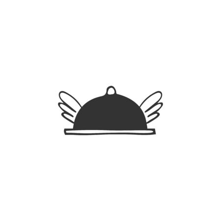 Vector hand drawn flying dish icon. Cafe or restaurant delivery service   element.のイラスト素材