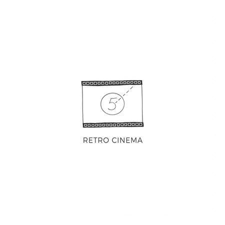 Cinematography hand drawn illustration. Vector premade logo template with a cinema film.