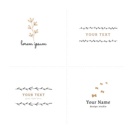 Flowers and leaves in minimalist style, vector illustrations. Floral hand drawn templates.のイラスト素材