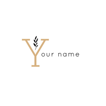 Floral logo template. Simple vector hand drawn branch with leaves.のイラスト素材