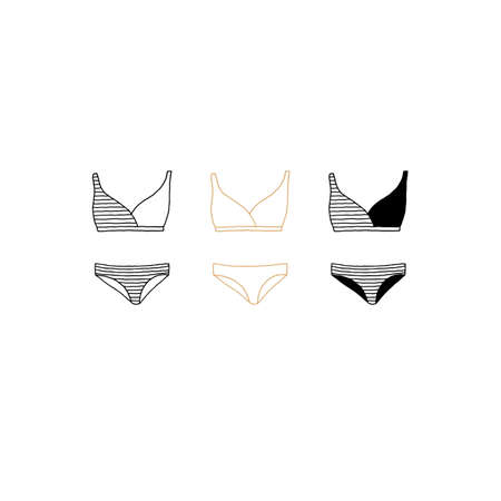 Vector hand drawn swimsuit icons. Doodle illustration in minimal style.のイラスト素材