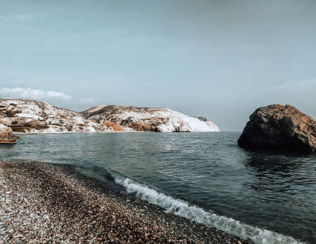 The sea bay of goddess Afroditi birthplace. Aphrodites beach, Petra tou Romiou sea view.の写真素材
