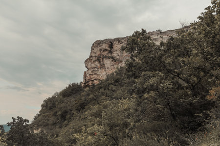 A part of the mountain rock. The top of the cliff in front of the abyss.の写真素材