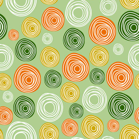 Pattern From Circular Multicolored Elements On A Green Background. Spring Pattern For Fabric. Seamless Texture For Background.のイラスト素材