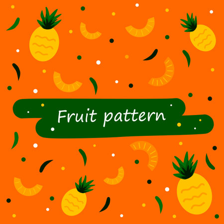 Pineapples On A Bright Yellow And Orange Background Seamless Pattern. Decorative Image of Pineapple. Pineapple slices. Ornament For Decor And Decoration.のイラスト素材