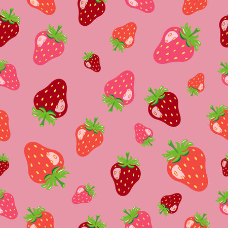 Strawberry Pattern Seamless. Juicy Bright Red And Pink Strawberries. Background For Wrapping Paper...