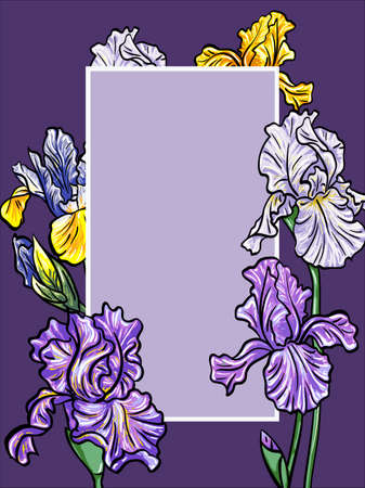 Iris frame flowers illustration spring summerのイラスト素材