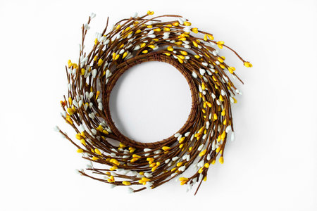Minimal Easter composition with place for text. Concept of creative arrangement made of blossoming...