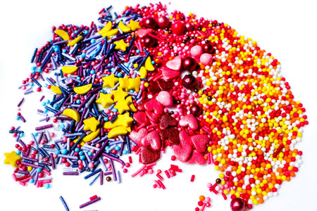 Background with a lot of delicious decorations in the form of colorful beads. confectionery. sweets.