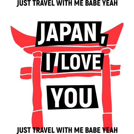 Japan, i love you poster with red Torii and black textのイラスト素材