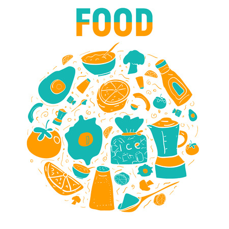 Food  avocado, ice, tomato, bottle, print on t-shirtのイラスト素材