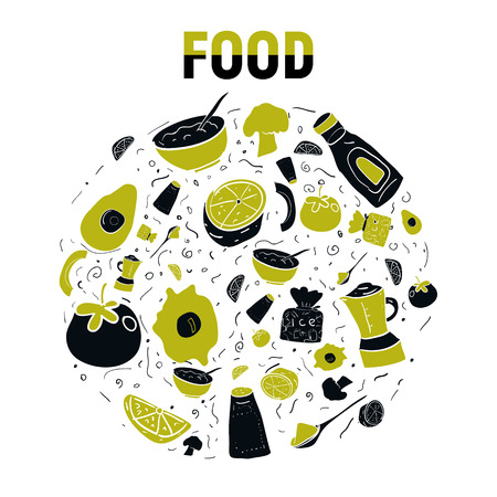 Food circle colored sketch decorative icons setのイラスト素材