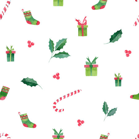 Christmas seamless pattern watercolor paint New Year. Perfect for wrapping paper, gift paper