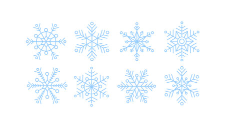 Collection of blue snowflakes, vector illustration
