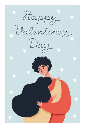 Valentine's day greeting card with a couple in love and letteringのイラスト素材