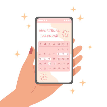 Smartphone with menstrual cycle calendar on screenのイラスト素材