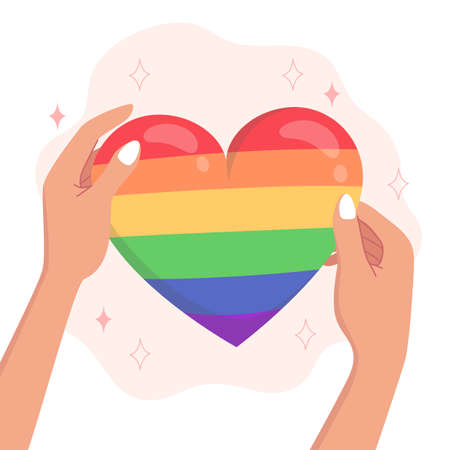 Lgbtqi pride heart shaped symbol in handsのイラスト素材