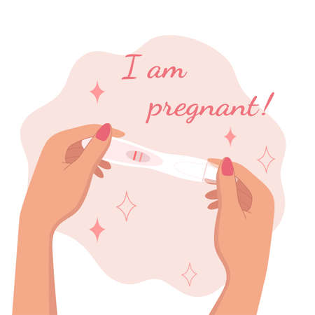 Woman holding a positive pregnancy testのイラスト素材