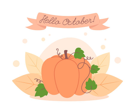 Autumn card with pumpkin, hello Octoberのイラスト素材