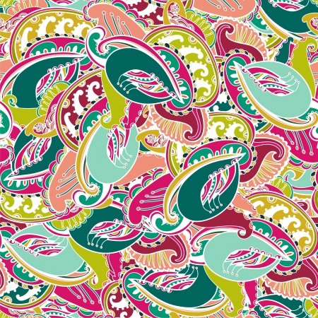 Colourful seamless Indian paisley patternのイラスト素材