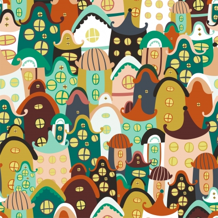 Colorful seamless pattern with cartoon housesのイラスト素材