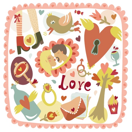 Colorful cartoon romantic love backgroundのイラスト素材