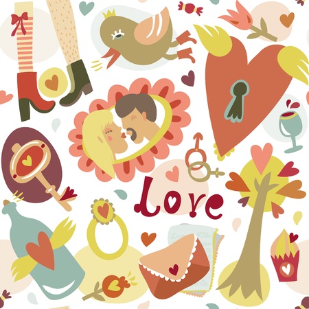 Colorful cartoon romantic love seamless patternのイラスト素材