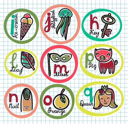 Cute colorful cartoon alphabet from I to Qのイラスト素材