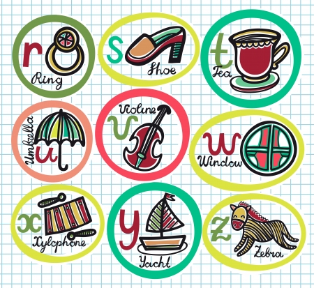 Cute colorful cartoon alphabet from R to Zのイラスト素材