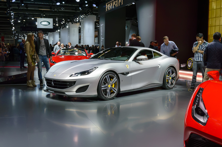 FRANKFURT - SEP 2017: silver Ferrari Portofino sports car premiere at IAA Frankfurt Motor Showのeditorial素材